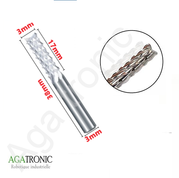 3.17xD3.175x17x38mm Fraise en carbure à deux cannelure PCB Corn End Mills